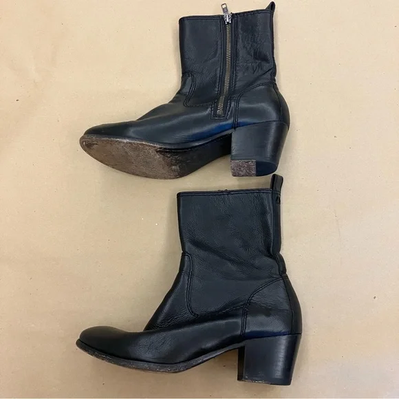 Frye Ankle Boots Womens 8 Black Leather Block Heel Side Zip Classic Western - Picture 2 of 8